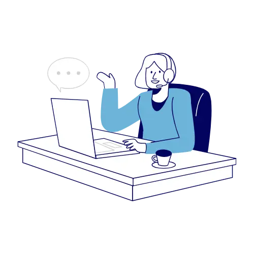 Person at a desk with a laptop and headset